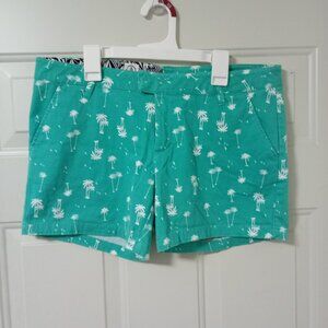 Volcom Shorts Womens Sz 28 Green Floral  Flat Front  Beach Pool Styles Chino